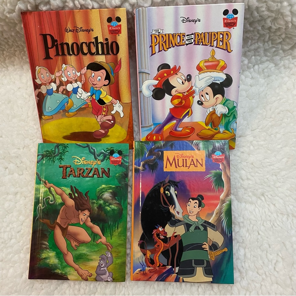 Vintage Disney's Wonderful World Of Reading Lot of 4 Glossy Hardcover Books.
